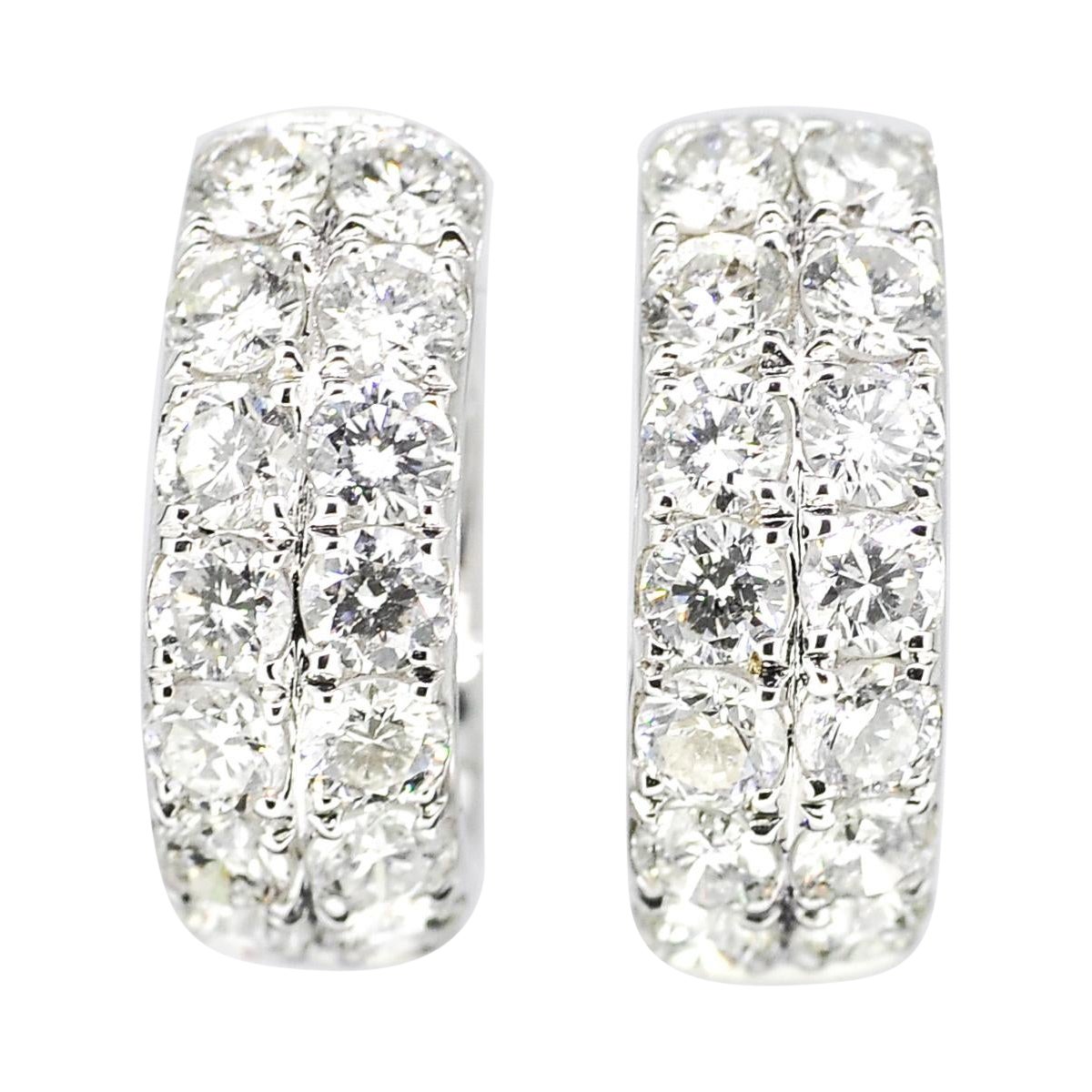 Natural Diamond 1.12 carats 18KT White Gold Two Row Hoop Huggie