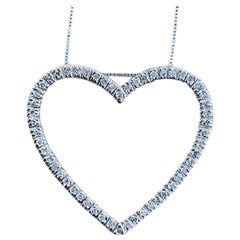Estate 14K White Gold Diamond Heart Pendant Necklace