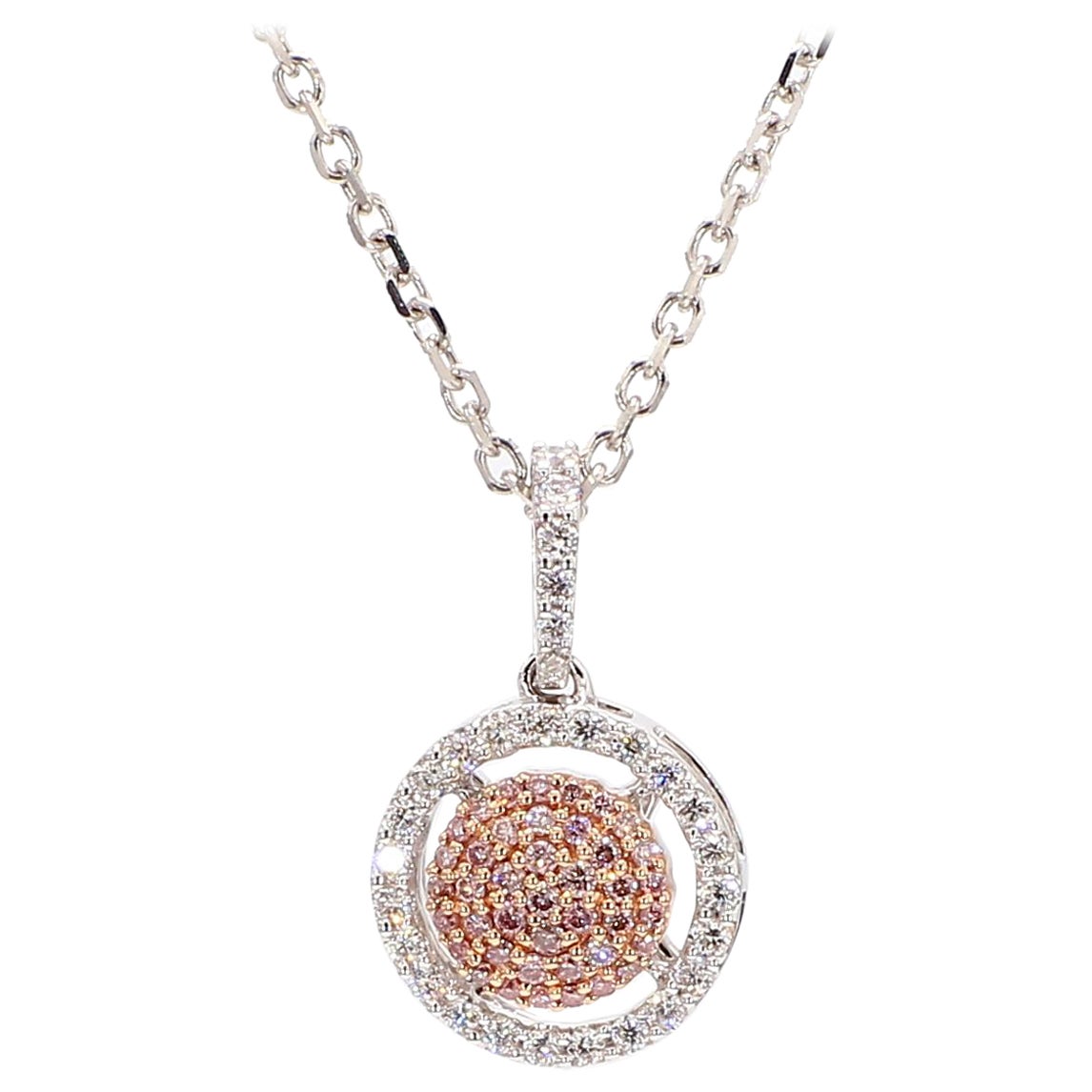 Natural Pink Round Diamond 0.30 Carat TW Rose Gold Drop Pendant