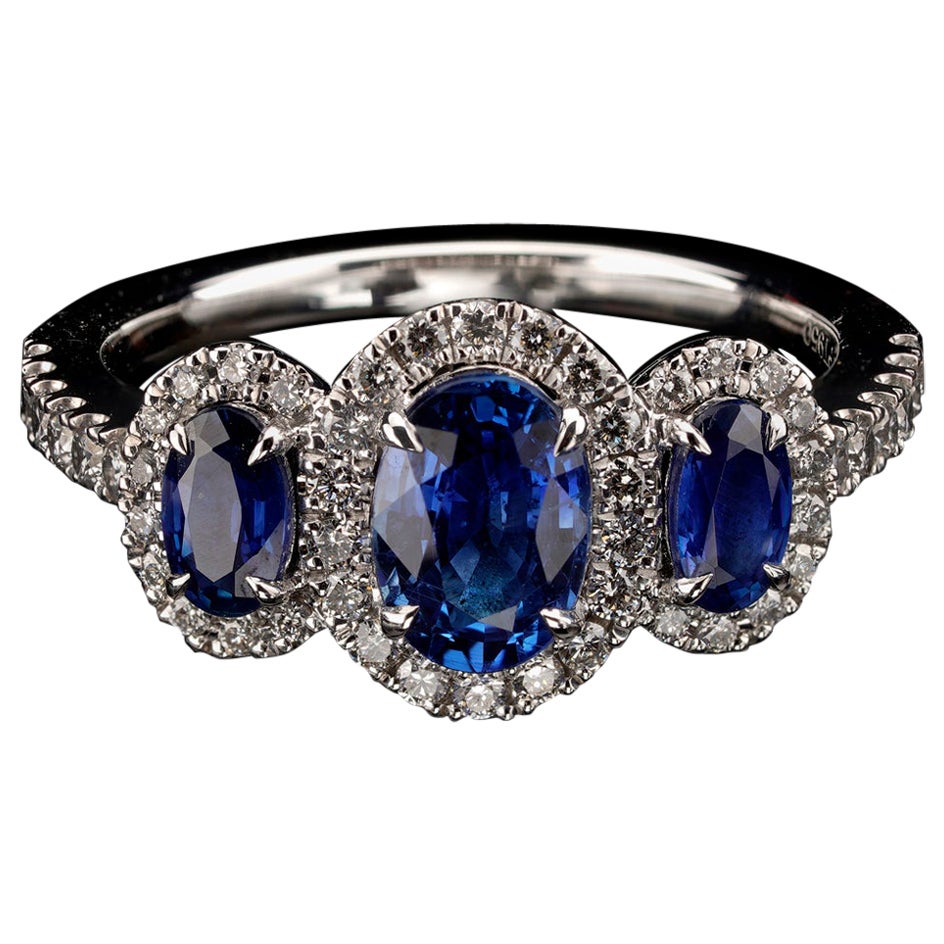 Triple Sapphire and Diamonds Ring