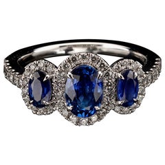 Triple Sapphire and Diamonds Ring