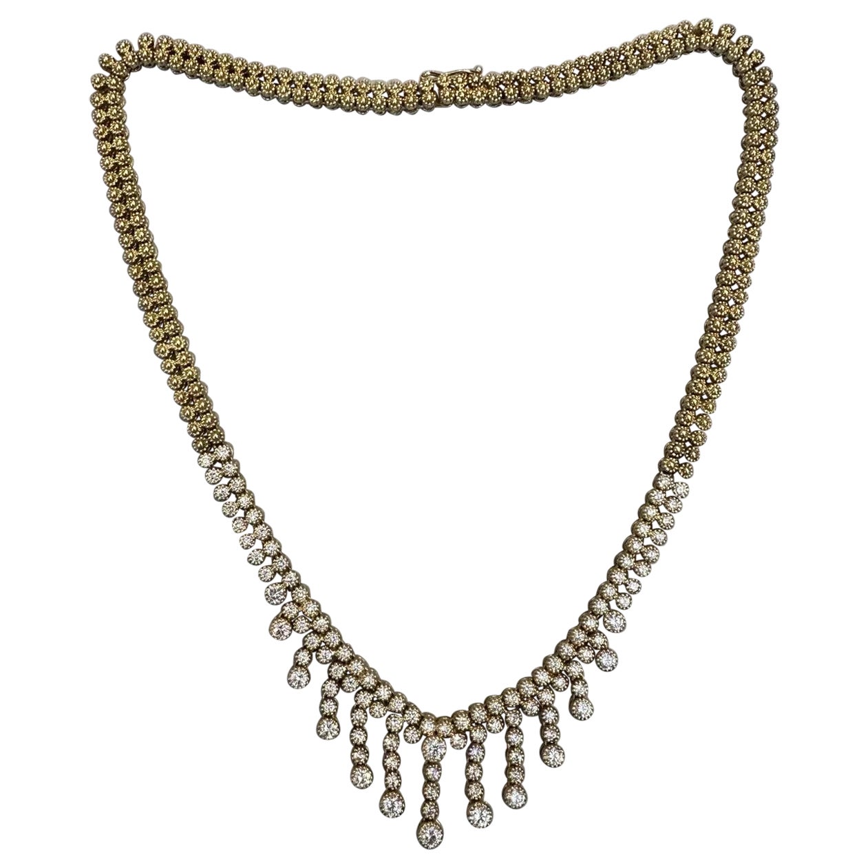 Diamond Choker Necklace with Diamond Dangles in 18k Yellow Gold