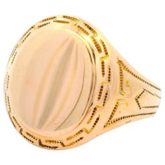 Ostby Barton 10k Yellow Gold Etched Work & Greek Key Design Signet Men's Ring