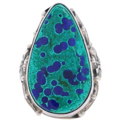 Anello Navajo Carol Felley Navajo Azurite Malachite CocktailSolitaire 925