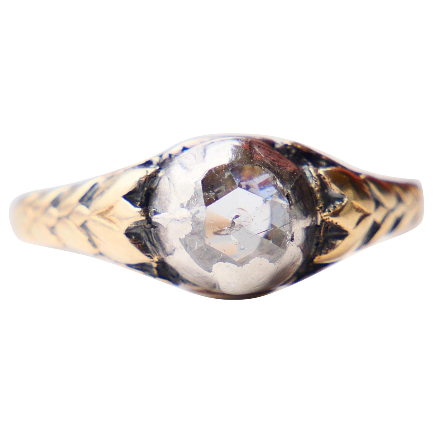 Anillo Europeo Antiguo 1 ct Diamante macizo Oro 18K Plata Ø 6,25 US /2,7gr