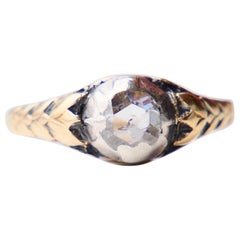 Antiker Europäischer Ring 1ct Diamant massiv 18K Gold Silber Ø 6.25 US /2.7gr