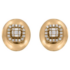 Pendientes Ovalados de Diamante Baguette de 0,44 Quilates Oro Amarillo de 18 Kilates Joyería Fina