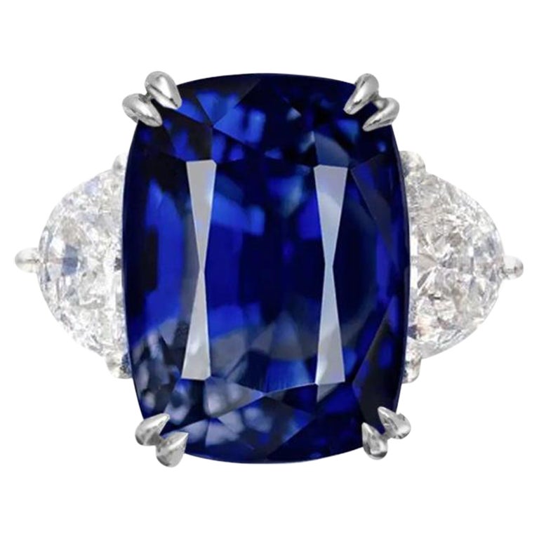 Anillo de zafiro azul VIVID azul sin calor vívido de 11,24 quilates con certificación GRS