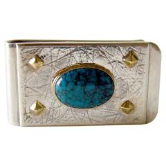 Vintage Turquoise Sterling Silver Gold Spider Web Money Clip