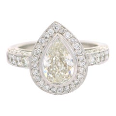 Bague cocktail solitaire Gia en or blanc massif 18 carats avec diamants taille poire de 1,89 carat
