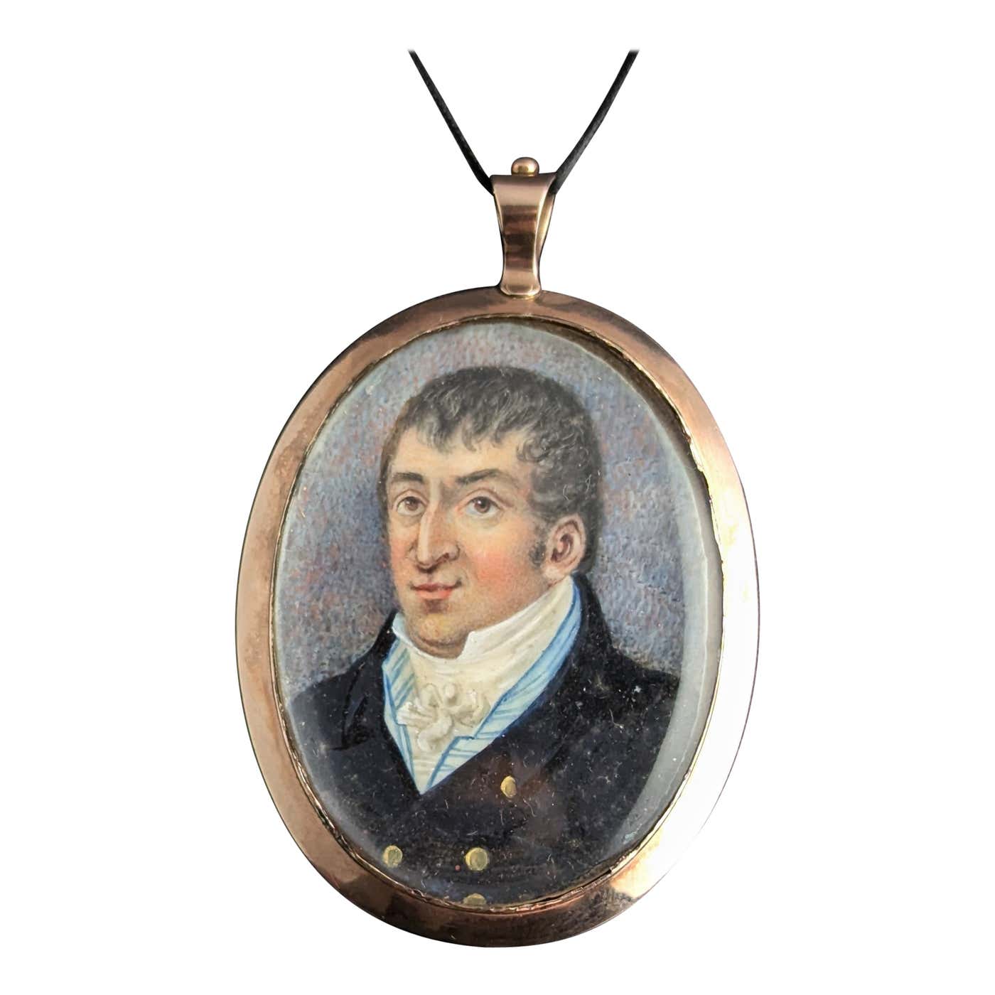 Antique Georgian portrait pendant, Mourning locket, 9k gold For Sale at ...