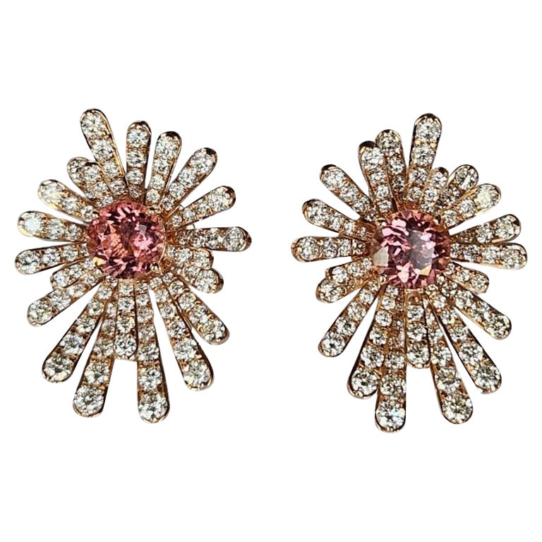 Set in 18K Rose Gold, 1.98 carats Tourmaline & Diamonds Stud Earrings