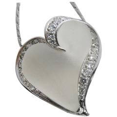 0.56 Carat Diamond Hand Carved Natural Rock Crystal Platinum Heart Pendant 2