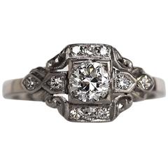 1920s Art Deco .38 Carat Old European Cut Diamond Platinum Engagement Ring