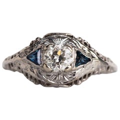 1920s Art Deco GIA Certified .44 Carat Diamond Gold Engagement Ring
