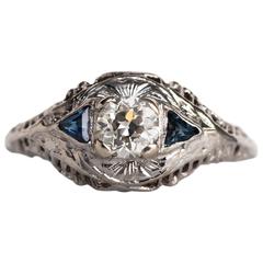 1920s Art Deco GIA Certified .44 Carat Diamond Gold Engagement Ring 12