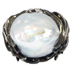Baroque South Sea Pearl Ring with Natural Diamonds & Rubies.