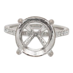 Used 18K White Gold Accented Diamond Round Semi Mount Engagement Ring