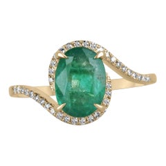 Bague d'éternité à tige torsadée en or 14 carats, émeraude ovale et diamants 1,80tw