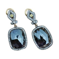Pave Diamond Dangle Spinel Earring 14k Gold & 925 Silver