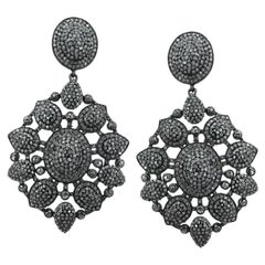 Pave Diamond Flower Dangle Earring 925 Silver Fashion Jewelry