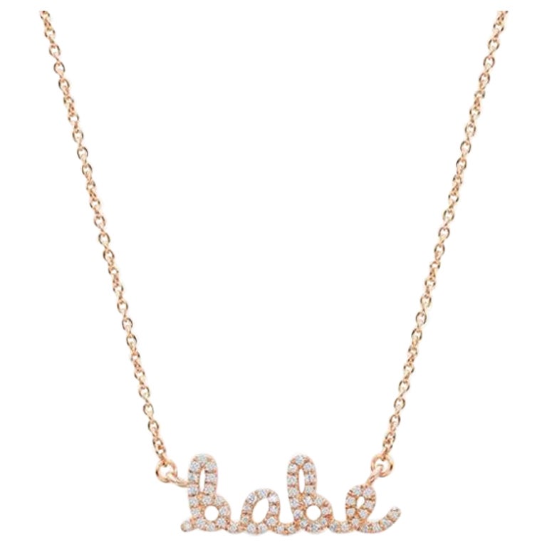 Collier pendentif Babe nom en or jaune 14 carats et diamants