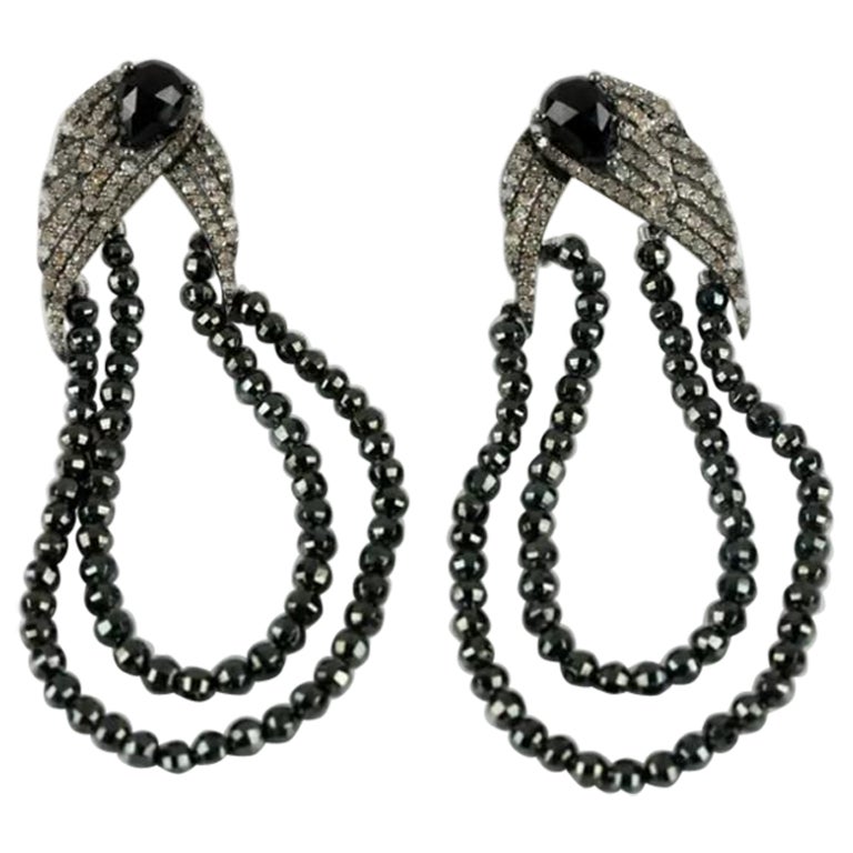 14k Gold Spinel Beads Dangle Pave Diamond 925 Silver Tassel Earrings