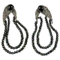 Orecchini con perline di spinello in oro 14k con diamante Pave e nappe in argento 925