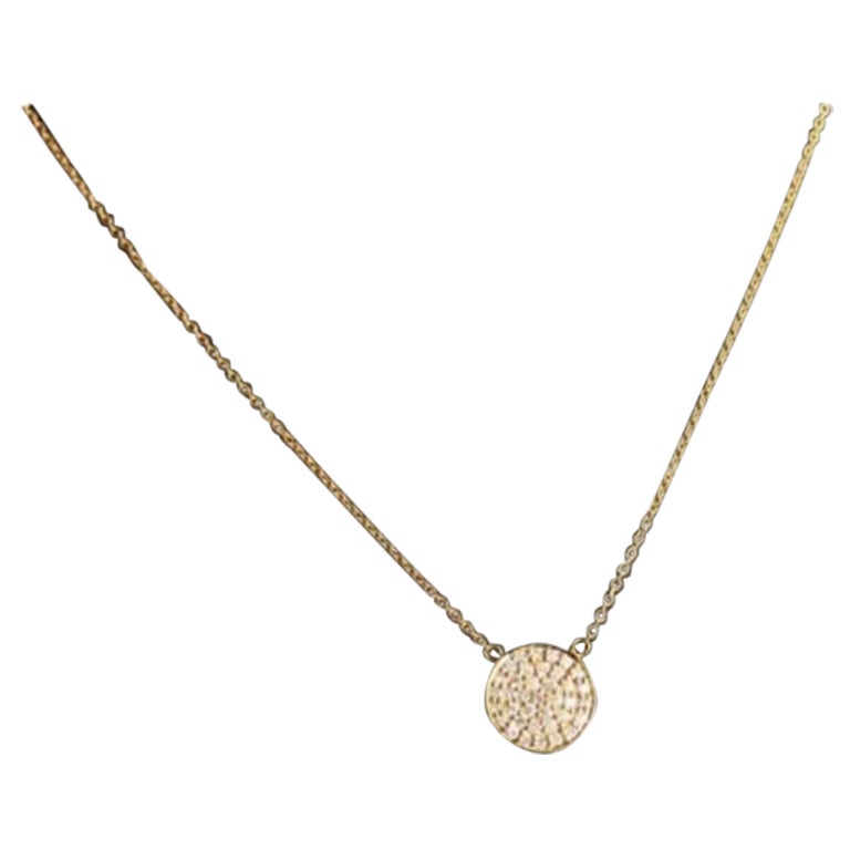 Diamond Round Disc Pendant Necklace in 14k Solid Gold For Sale