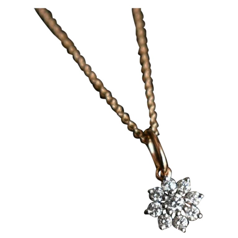 Dainty Flower Tiny Diamond Cluster Charm Pendant Necklace in 14k Solid Gold