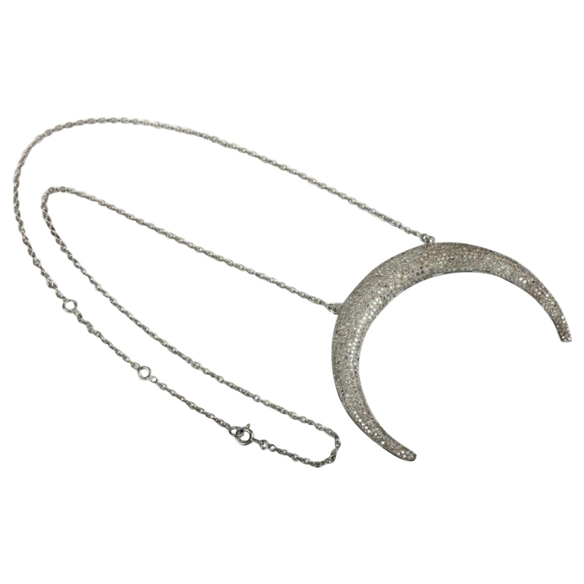 Crescent Moon Pendant Pave Diamond in 925 Silver