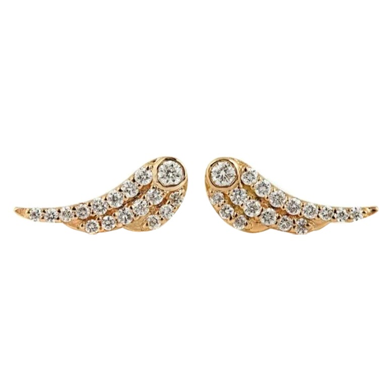 Wing Charm Earrings 14k Solid Gold Diamond