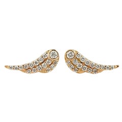 Wing Charm Earrings 14k Solid Gold Diamond