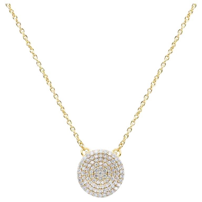 Round Yellow Circle Pendant Necklace with White Natural Diamond in 14K Gold For Sale