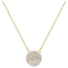 Round Yellow Circle Pendant Necklace with White Natural Diamond in 14K Gold