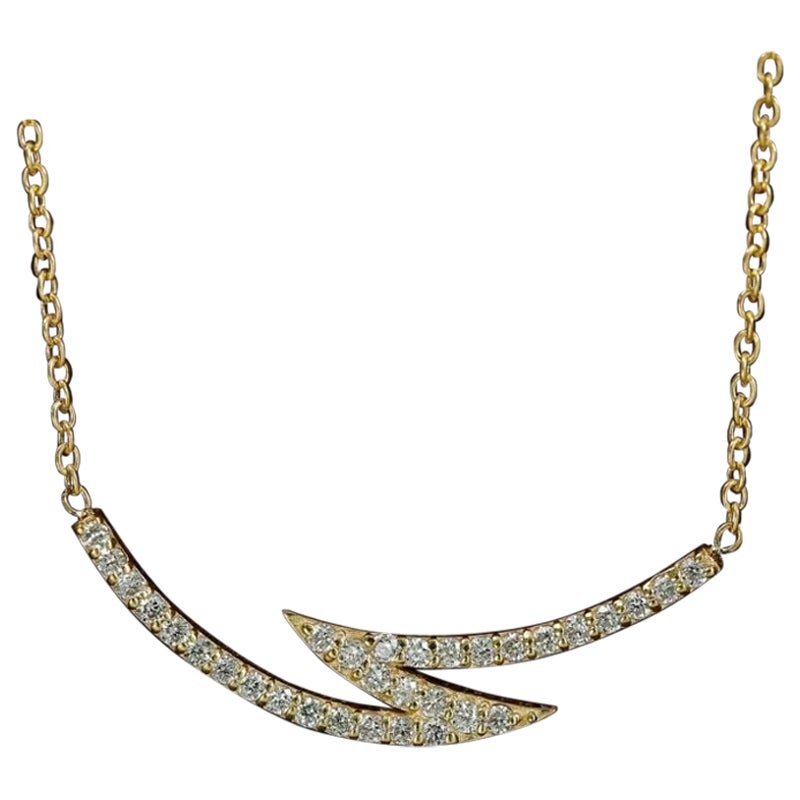 Zig Zag Curved Crescent Diamond Bar Pendant Necklace in 14k Solid Gold