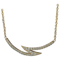 Zig Zag Curved Crescent Diamond Bar Pendant Necklace in 14k Solid Gold