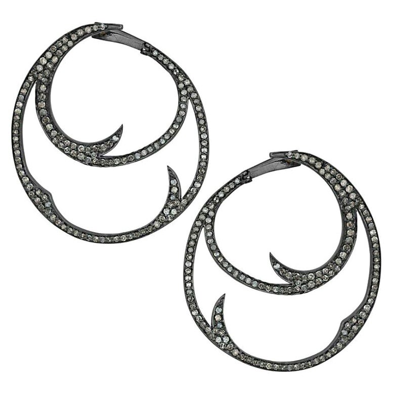 Designer Hoop Earring Pave Diamond in 14k Gold & 925 Silver