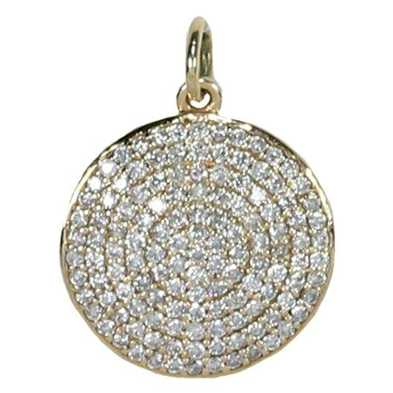 Pave Diamond Round Pendant in 14k Gold Dainty Minimalist