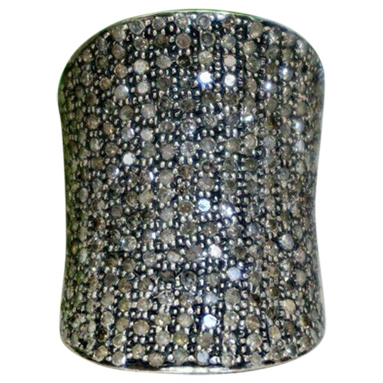 Pave Diamond Half Finger Ring Solid 925 Silver Handmade Fine Jewelry