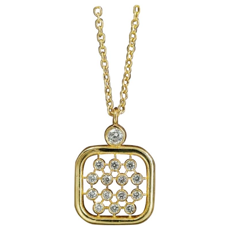 Diamond Square Honeycomb Cluster Pendant Necklace in 14k Solid Gold