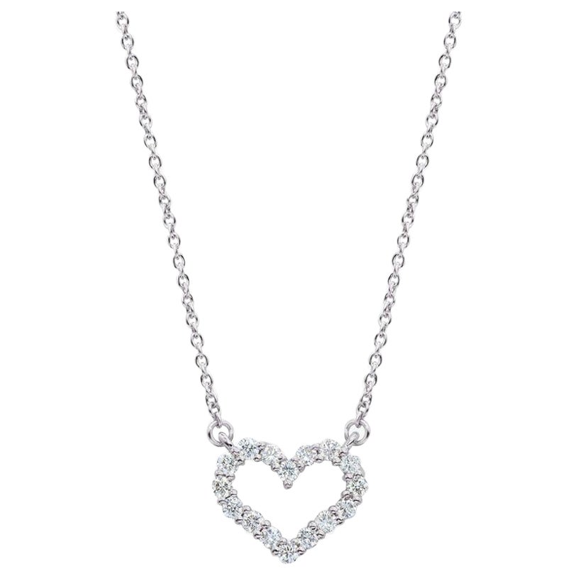 Heart Gold Pendant Necklace with Round Cut Natural Diamond in 14K White Gold For Sale