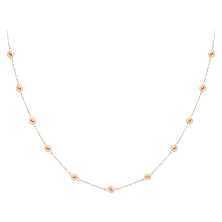 14k Solid Yellow Gold Chain Round Bead Ball Station Necklace