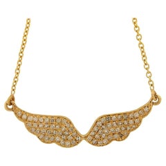 Angel Flying Wing Pendant Necklace with Pave Diamond in 14k Yellow Gold