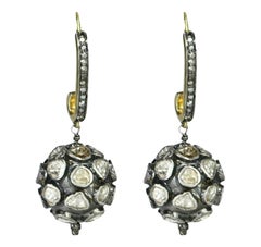 Pave Diamond Beads 14k Gold & 925 Silver Drop Hook Earring