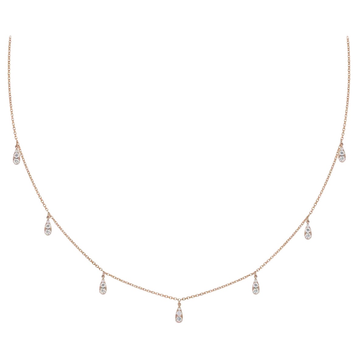 Dangling Natural Diamond Rain Drop Necklace 14k Solid Gold