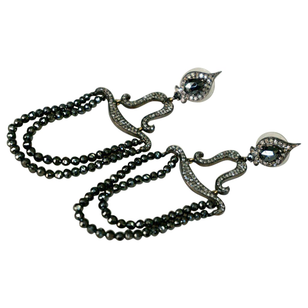 14k Gold Spinel Beads Pave Diamond 925 Silver Dangle Earring