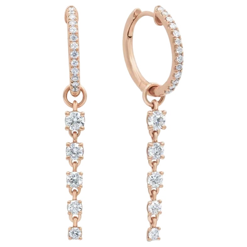 Orecchino a cerchio con catena con diamante in oro massiccio 14k in vendita