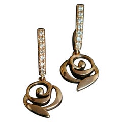 Floral Dangle Diamond Earrings 14k Rose Gold Flower Charm Huggie