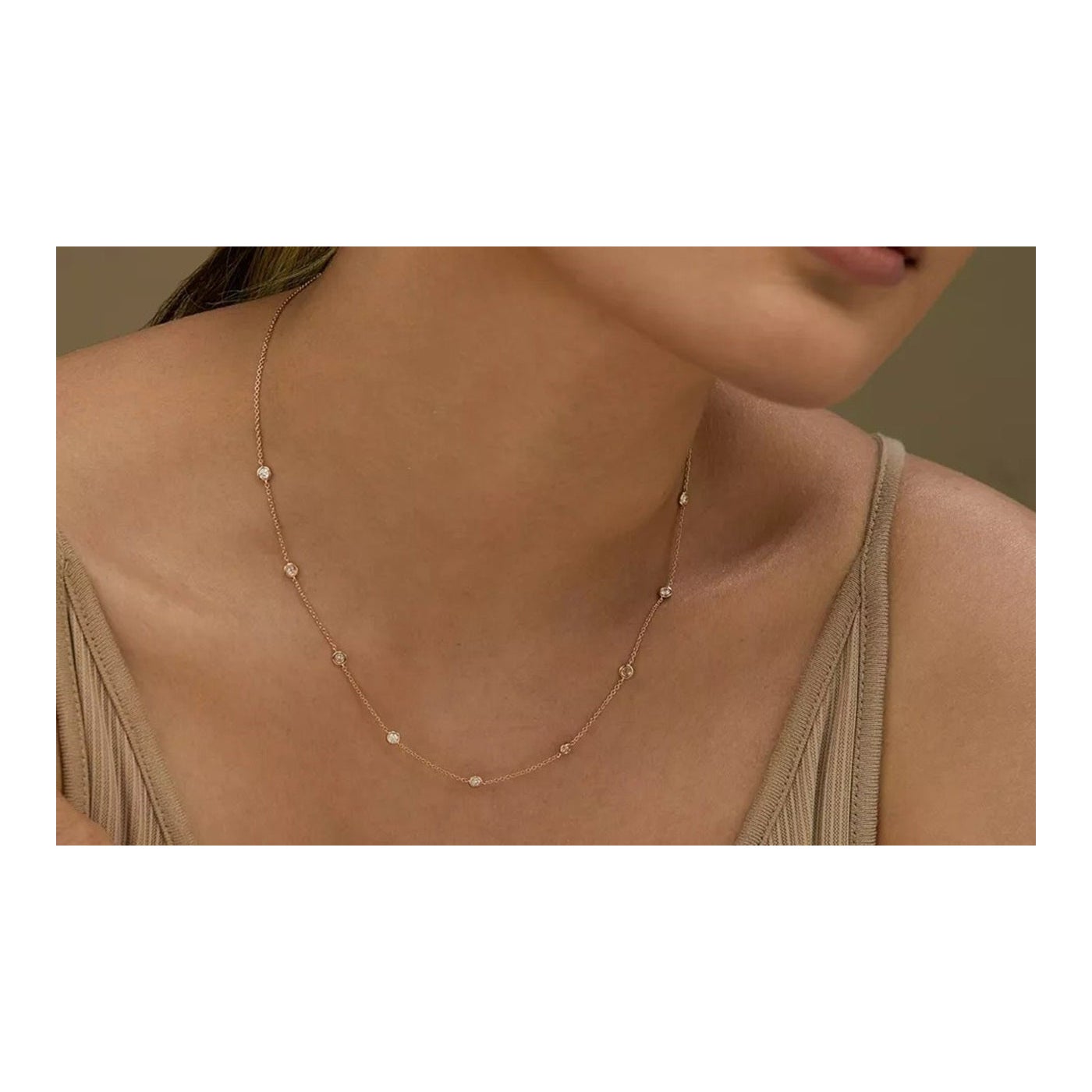 Genuine Diamond By The Yard Necklace in 14k Solid Gold For Sale